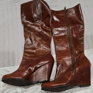 Aldo Brown Leather Wedge Boots